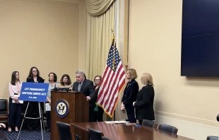Rep. Chris Smith, R-New Jersey, co-chair of the Congressional Pro-Life Caucus, speaks during a presentation of the Let Pregnancy Centers Serve Act, which protects pregnancy care facilities, at a March 24, 2025, press conference in the U.S. Capitol. Credit: Tessa Gervasini/CNA