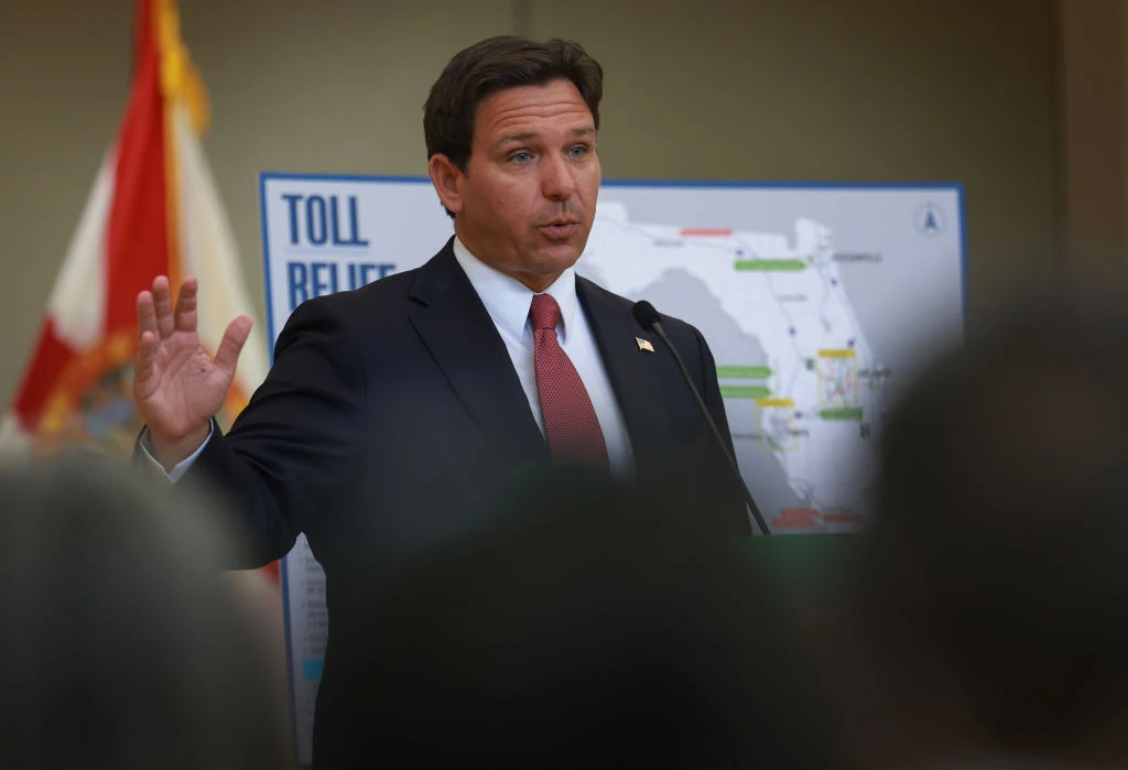 Florida Gov. Ron DeSantis speaks about a toll highway relief program during a press conference held at the Greater Miami Expressway Agency on April 1, 2024, in Miami.?w=200&h=150
