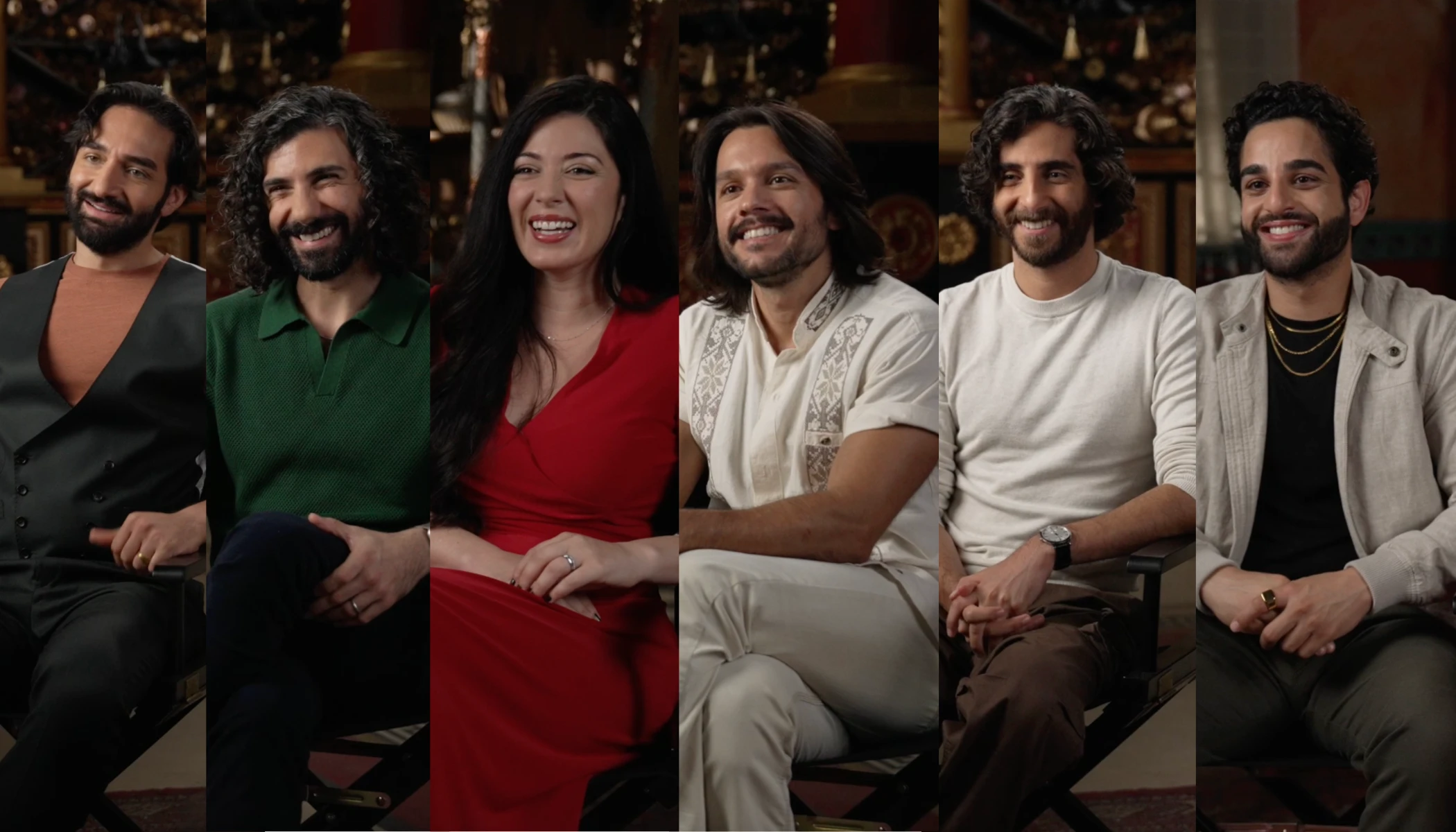 From left to right: Abe Bueno-Jallad (Big James), Noah James (Andrew), Elizabeth Tabish (Mary Magdalene), Shahar Isaac (Simon Peter), Luke Dimyan (Judas), and Paras Patel (Matthew) of “The Chosen.”?w=200&h=150
